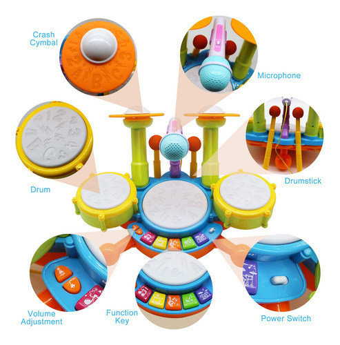 Juego De Batería Musical Niños Pequeños Rojo Navidad 12