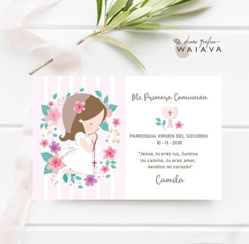 Imagen 4 de 9 de Estampitas Comunión Tarjetas Estampas Nenas Horizontal X 3u