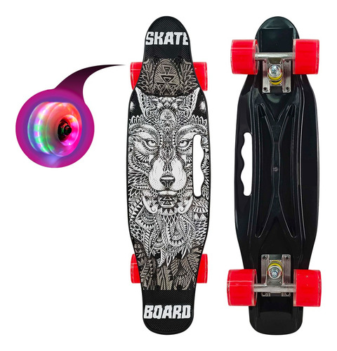 Skate Penny Carving Patineta Wolf Black Ruedas Led Niños