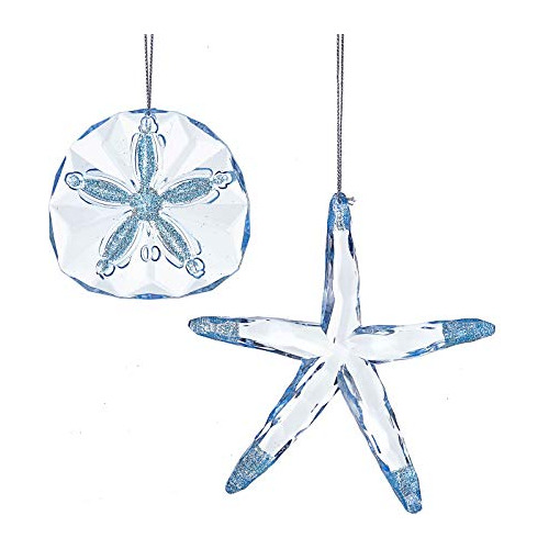 Kurt Adler Blue Starfish And Sand Dollar Shells - Juego...