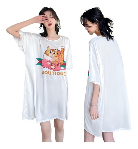 Pijama De Seda Ice Para Mujer - Cuello Redondo - Cute Style