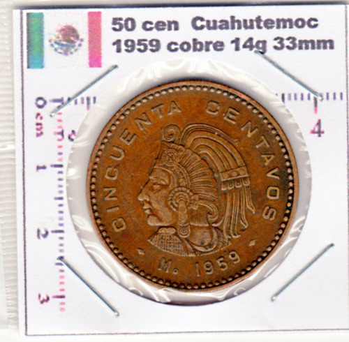 Moneda Del Mundo Mexico 50 C 1959 Cuahutemoc   E 138