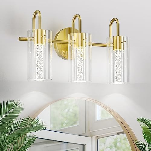 Lámparas De Baño Doradas 3 Luces Modernas Con Cristal De Bur