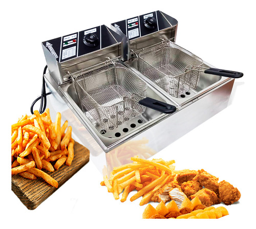 Fritadeira Elétrica Inox Cuba Dupla Funda C/ Tampa Total 14l
