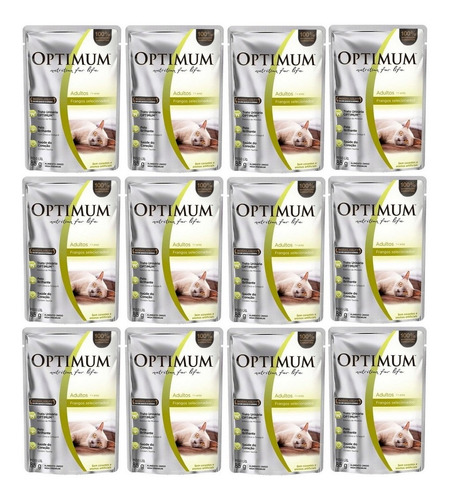 Kit 12 Unidades Ração Sachê Cat Adulto Sabor Frango Optimum