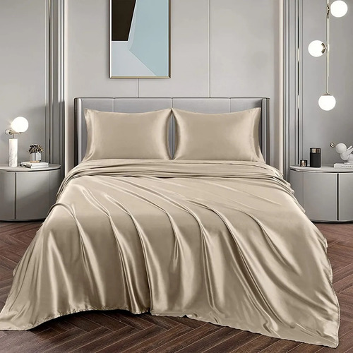Conjunto De Cama Doble Matrimonial 1800 En Satén 4 Piezas