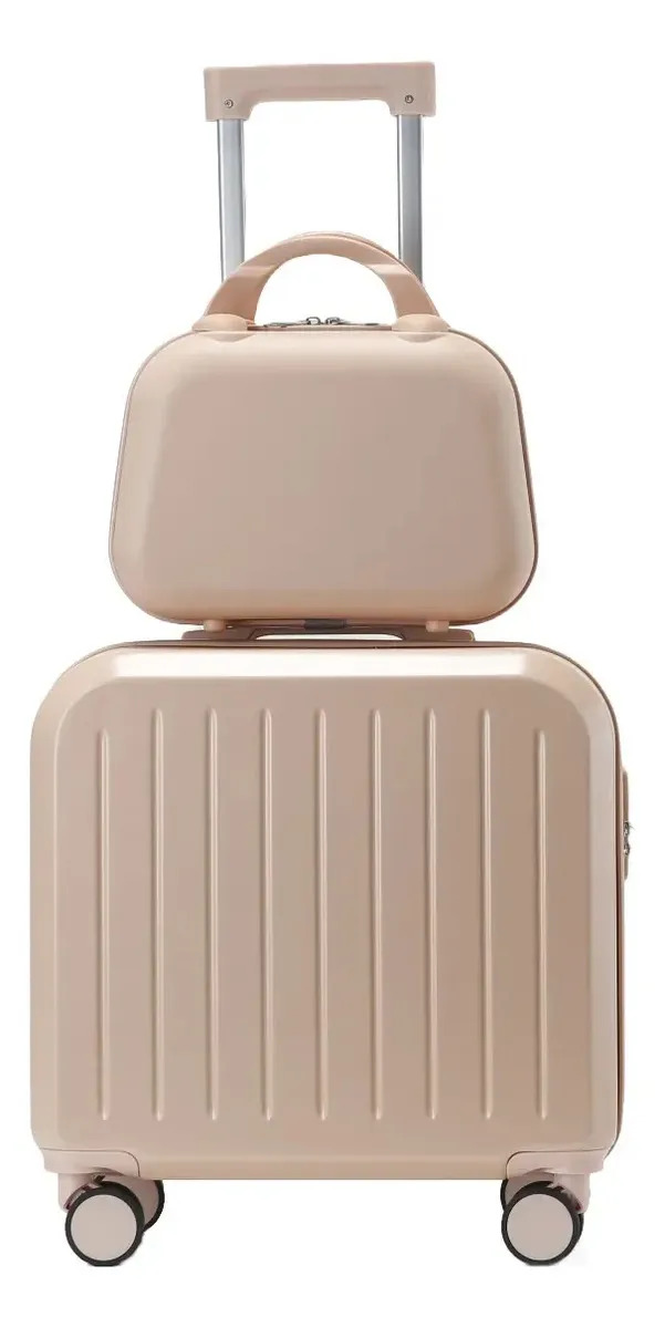 Mala De Viagens Com Kit Frasqueira Pequena Bordo Mão Cabine Cor Rosa Lisa