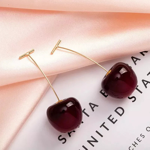 Ee 2 Pares Aretes Colgantes Cereza Kawaii Para Mujer Largos
