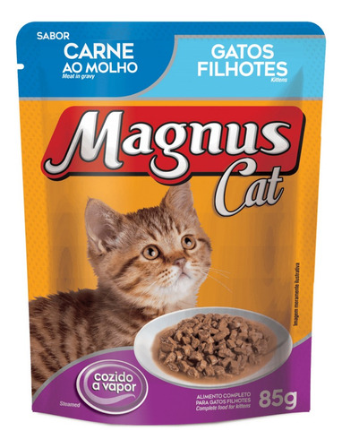 Ração Úmida Sachê Para Gatos Filhotes Carne Magnus Cat 85g