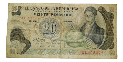 Billete Colombiano De De 20 Pesos De 1979