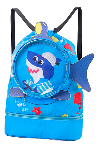 Soku Mochila Niños Kawaii Viaje Playa Natación Divertida Color Azul Diseño De La Tela Lisa