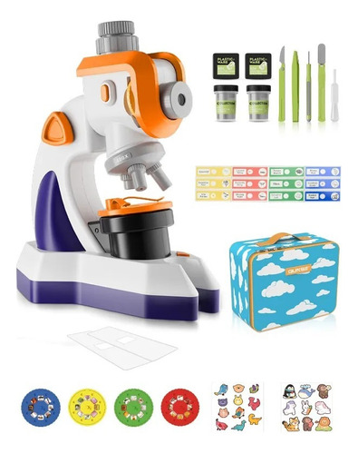 Kit Completo De Microscopio Juguete Con Luz Y Maletin Blanco