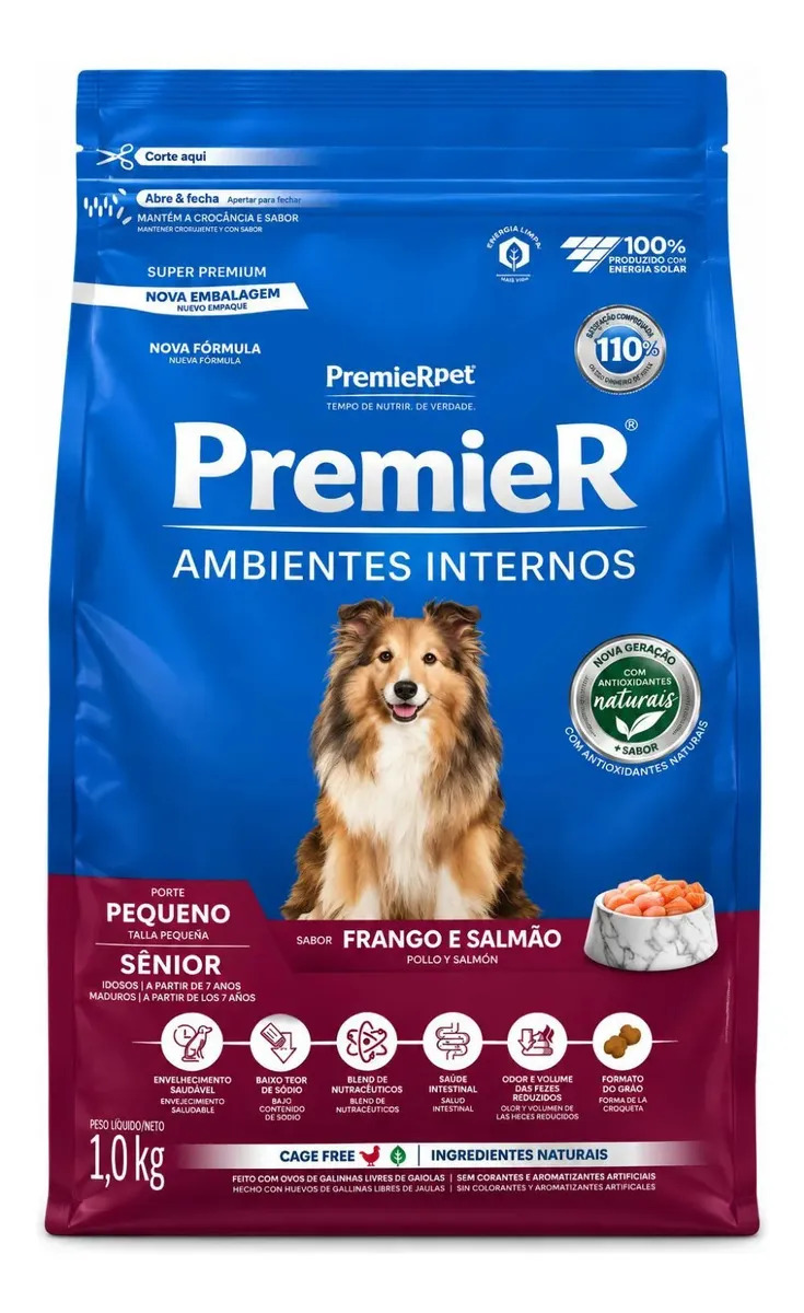 Ração Premier Ambientes Internos Cães Sênior Raças Pequenas 1kg