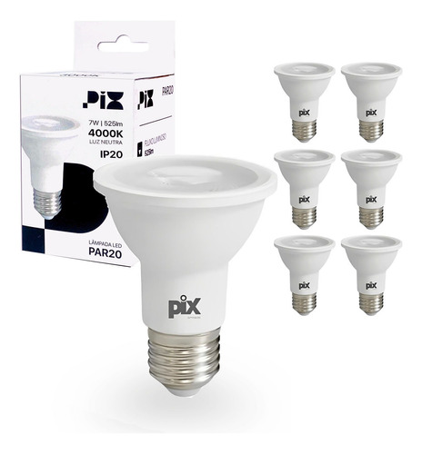 Kit 30 Lâmpada Led Par 20 7w 4000k E27 Branco Neutro Pix