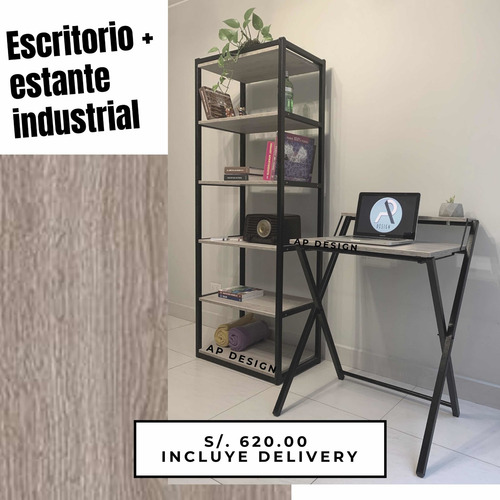Escritorio Plegable Estante Metálico Fierro Melamine