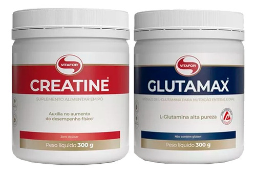 Kit Creatina Monohidratada Pura + Glutamax - 300g - Vitafor Sabor Without Flavor