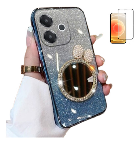 Funda Para Oppo A5 Pro Espejo Perlas Polvo Flash+mica