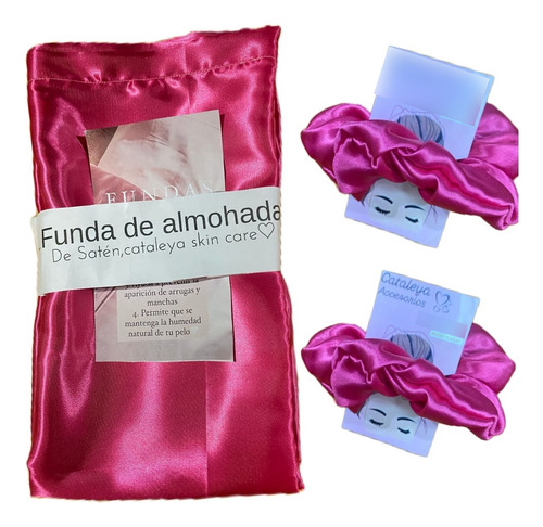 Fundas De Saten Con Solapa X 2 Unid Y 2 Scrunchie De Regalo Fucsia