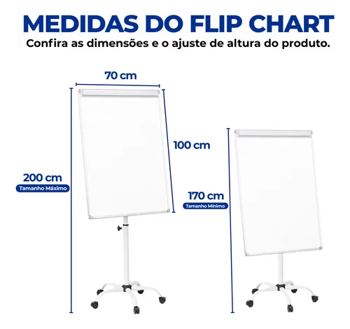 Cavalete Flip Chart 100x70cm Lousa Magnético Com Rodas Móvel