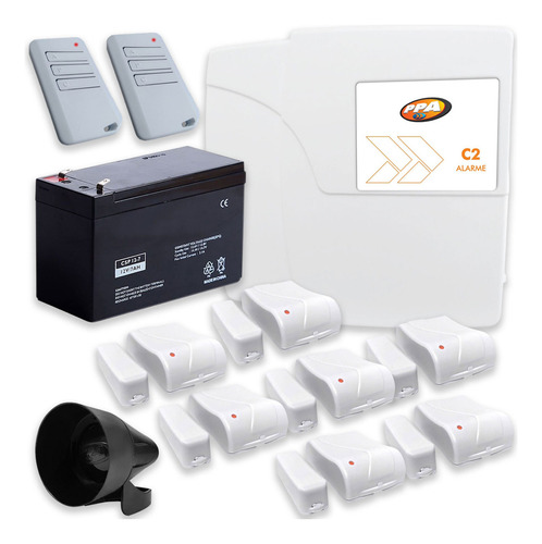 Kit Alarme Sem Fio C2 Monitoramento 2 Setores Sem Energia