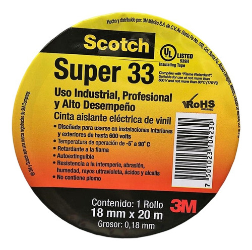 Cinta Aislante Elect  Vinil Super 33 Scotch 3m Industrial 