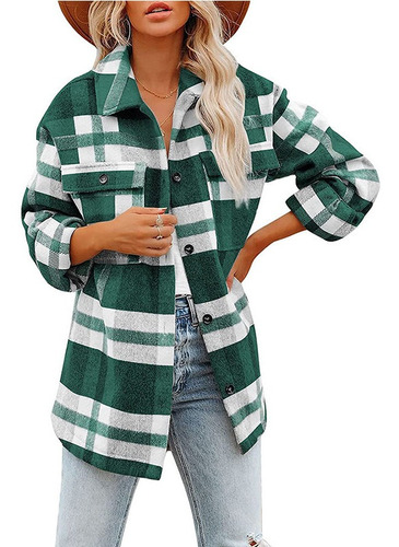 Polera A Cuadros De Franela Para Mujer Chaqueta De Abrigo Co