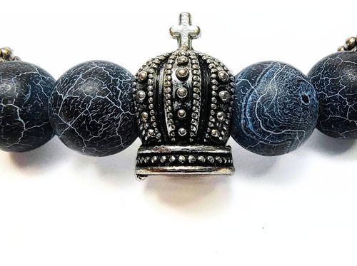 Pulsera De Hombre Negra Con Piedra Vena De Dragón + Corona