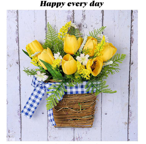 Cesta De Flores Artificiales Con Tulipanes Primaverales Simu