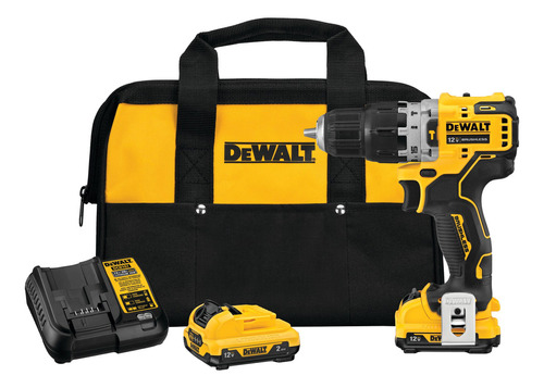 Taladro percutor atornillador inalámbrico de 10mm DeWalt DCD706F2 12V + 2 baterías de 2Ah + accesorio con bolso