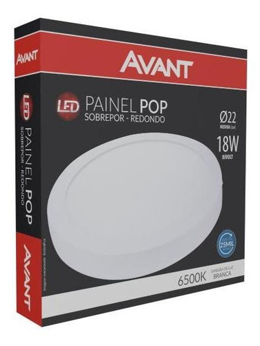 Painel Plafon Led 18w Redondo Sobrepor Branco Frio Luminária