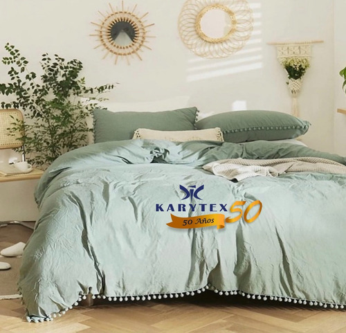 Imagen 2 de 3 de Funda Duvet King Pompon Verde Olivo