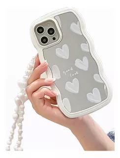 Funda Corazón Blanco Espejado + Holder Para iPhone 14 Pro