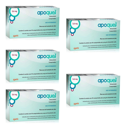 5 Apoquel Dermatológico Anti Coceira Cães 3,6 Mg 20 Comp