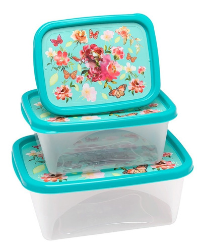 Kit Potes Plastico 3 Peças Cozinha Alimento - Sem Bpa