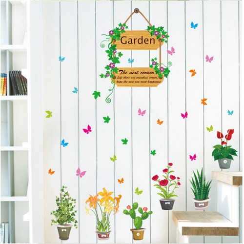 Vinil Decorativo Canasta Plantas Jardin Pegatina Para Pared