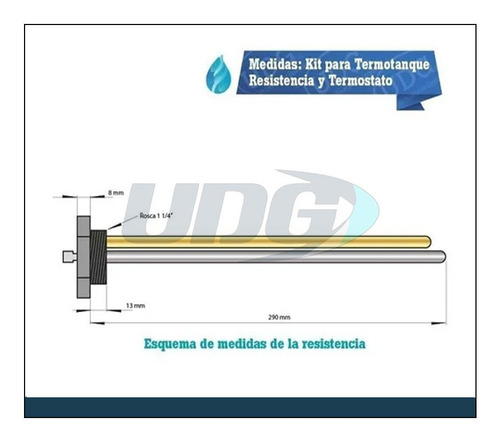 Imagen 2 de 4 de Kit Resistencia 1500 2000 W Termostato Termotanque Electrico