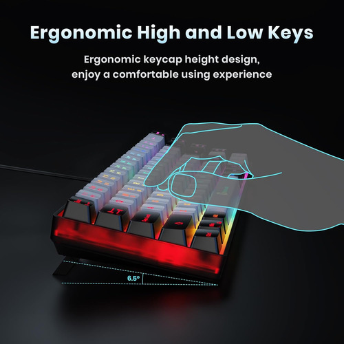 Teclado Para Juegos Al 65%, Miniteclado Retroiluminado Con C