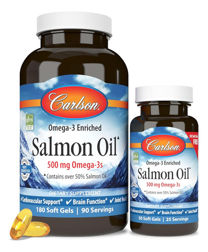 Carlson Labs Aceite De Salmon Omega 3 500mg 180 + 50caps Sabor Sin Sabor