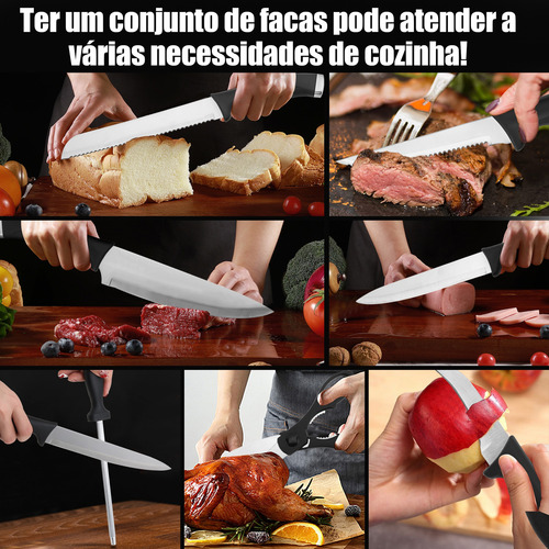 Jogo De Facas Chef 16 Peças Com Lâminas Em Aço Inox E Cabos