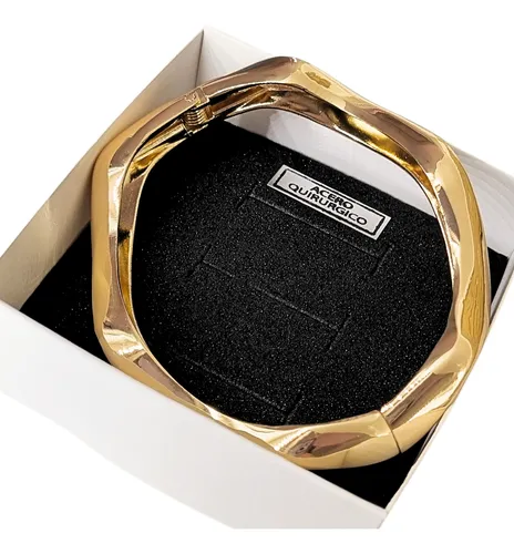 Pulsera Esclava Brazalete Hexagonal Chunky Acero Combinado
