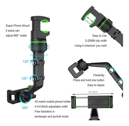Soporte Teléfono Espejo Retrovisor Multifuncional 360 Grados