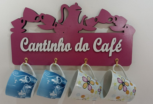 Imagem 2 de 8 de Porta Xicaras Cantinho Do Café Rosa Em Mdf - Para 4 Xicaras