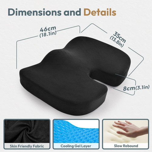 Cojín Asiento Memory Foam Y Gel Ortopédico Coxis Ergonomico