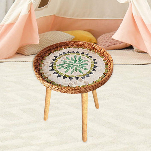Mesa Auxiliar De Ratán, Mesa De Noche, Mesa Bohemia 50cm