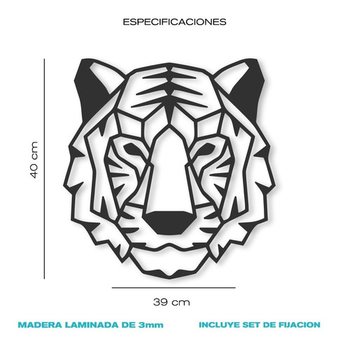 Imagen 4 de 4 de Cuadro Decorativo En Madera Calada Tigre Mural Xl