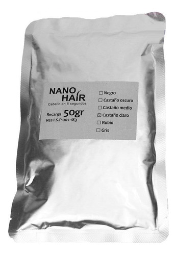 Nano Hair Pelo En Polvo 50 Grs Recarga Castaño Medio