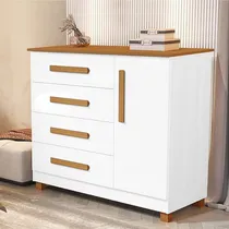Comprar Comoda Grecia Quarto 4 Gavetas 1 Porta E Pés Madeira Maciça
