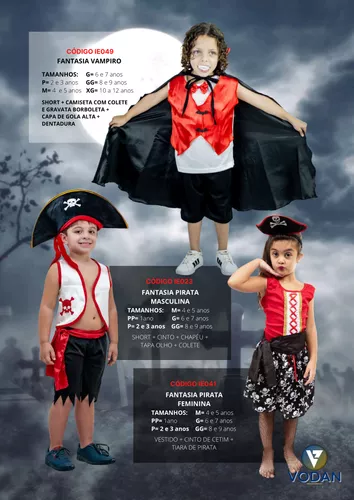 Fantasia de Pirata Infantil para Meninos Traje Masculino Festa de Halloween  Carnaval (4 ANOS)