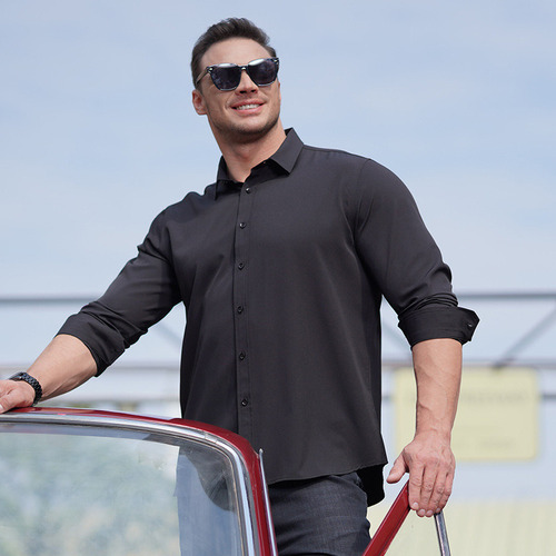 Camisa Elástica Manga Larga Para Hombre Talla Grande