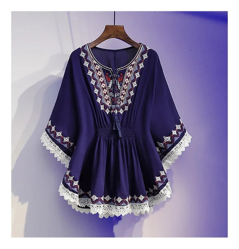 Top De Mujer Con Estampado Floral De Media Manga Y Talla Gra